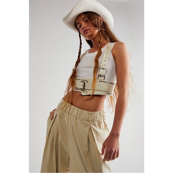 FREE PEOPLE Maya Leather Harness Chic Cream Leather Harness Belt M/L - Picture 2 of 15